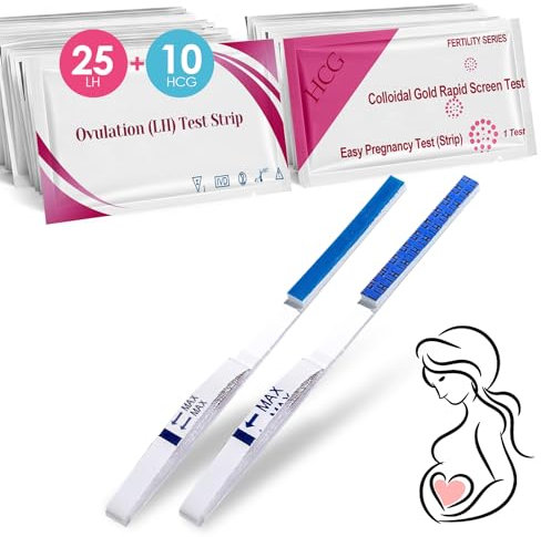 25 Test Ovulazione + 10 Test Gravidanza, Test di ovulazione ultrasensibili (25mIU/ml), Preciso e Affidabile, Aumenta le tue Probabilità di Rimanere Incinta