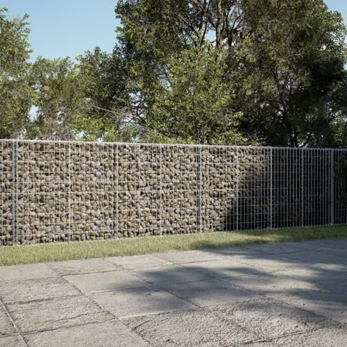 IKAYAA Gabionen Wand mit Deckel Gabionenkörbe Gabionen Steine Gabione Steinkorb Drahtkorb Gabionenkorb Steingabionen Gabionen Hochbeet -1000 x 100 x 100 cm