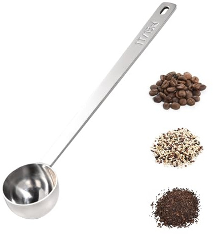 Doosu Cucchiaio dosatore per caffè, cucchiaio dosatore per caffè in acciaio inossidabile 18/8, manico extra lungo da 21,1 cm, per chicchi di caffè macinato, espresso (15ml, Argento)