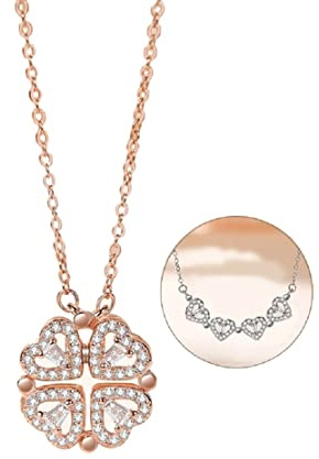 BVCERLINE Collar de trébol de cuatro hojas de plata de ley 925, collar de corazón con imán en forma de corazón y colgante convertible de trébol de cuatro hojas, 2 vías, moda de graduación para mujer