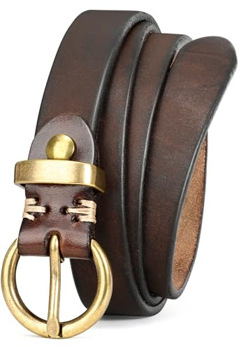 VONMELLI Womens Genuine Leather Belts for Jeans Pants Trendy Vintage Ladies Thin Leather Skinny Waist Belt Gold Buckle