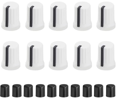 sourcing map 10pcs Potentiometer Knobs,D-Shaft Replacement Rubber Potentiometer Control Knob Replacement Push Rod Cap for DJ Controller Mixer Console Encoder Speaker(White Black)