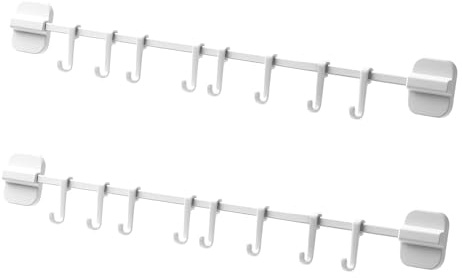 ZSUIQIN 2 Pièces Porte Ustensiles de Cuisine, Crochet Mural Mobile pour Ustensiles de Cuisine, Barre cuisine avec 16 crochets, pour ustensiles de cuisine - 37cm (Blanc)