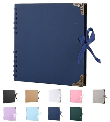 SHUBEIEUMI Scrapbook Photo Albums, 60 Pages Photo Book (Dark Royal Blue) | 20.5 x 20.5 cm Scrap book with Ribbon Closure, Kraft Paper Scrap Book Ideal for Scrapbooking, Albums Arts and DIY Craft