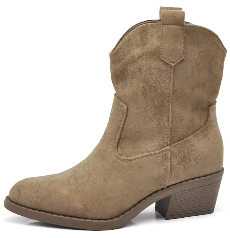 IF Fashion Stivali Stivaletti Camperos Cowboy Da Donna Western Camoscio Sintetico con Tacco Medio IF678-1 khaki N.37