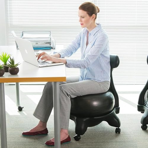 Yogabollstol, ergonomisk anti-bristande balansstol för ryggsmärtlindring, hållningsstöd, träning och stabilitet – perfekt för kontorsbruk