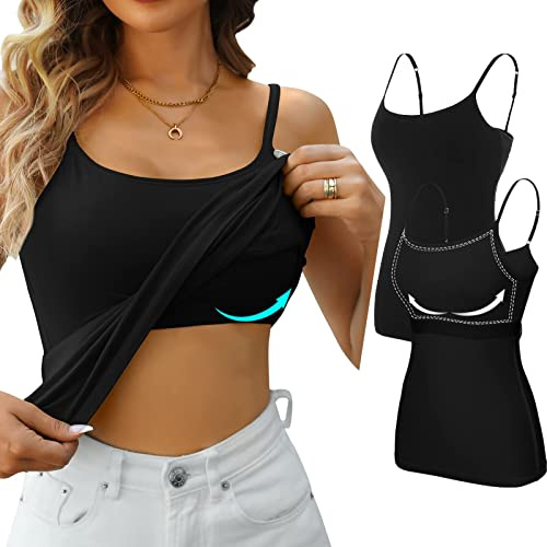 CharmLeaks Women Cotton Camisole Non-Padded Shelf Bra Tops | 2/3 Pack, Shelf Bra, Adjustable Spaghetti Strap, Basic Undershirt, Soft, Breathable, Homewear, Outdoor