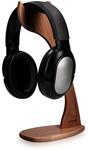 kalibri Soporte de Madera para Auriculares - Base Universal para Cascos - Sujeción Antideslizante para Headset - Atril de Madera de Nogal para Mesa