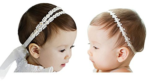 Hocaies 2 Stück Baby Kinder Haarband Mädchen Stirnband Kopfband Blumen Blüte Haarschmuck Headband Hairband Babygeschenke Taufe Geschenksets (02)