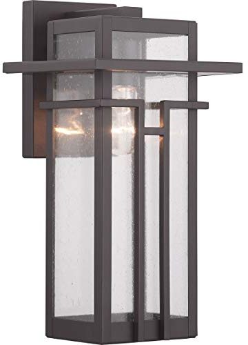 Progress Lighting Boxwood Collection 1-Light Clear Seeded Glass Craftsman Outdoor Medium Wall Lantern Light Antique Bronze , 14.13x7.63x7.63