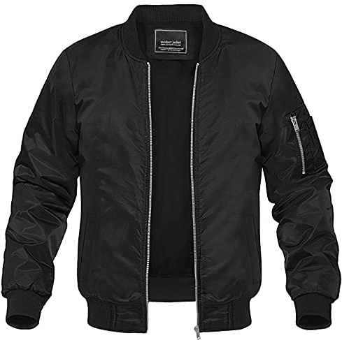 MAGNIVIT Black Bomber Jackets Mens Jacket Fashion Trendy Mens Bomber Coats Lightweight Windbreaker Jackets Lightweight Full Zip Flight Jacket