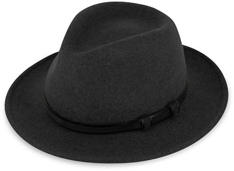 fiebig Lewis Fedora ullfilt hatt | Crushable & Waterproof filthatt med justerbar innerrem & läderuppsättning | Utomhushatt tillverkad i Europa