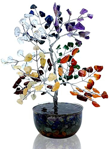 DOJA Barcelona | Árbol de cristales de 7 chakras | Árbol de la vida trae suerte mediano | Piedras y cristales naturales, siete chakras, minerales naturales, cristaloterapia curativa | Positividad y