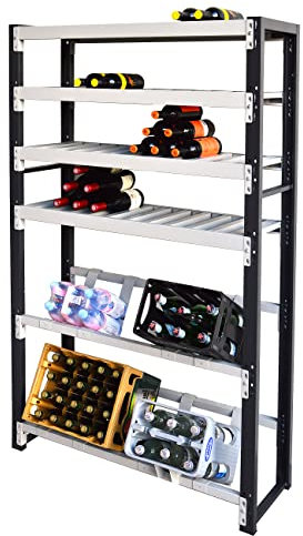 Vesalia Getränkekistenregal für 4 Getränkekisten Plus 4 Fachböden zur Weinflaschen Lagerung