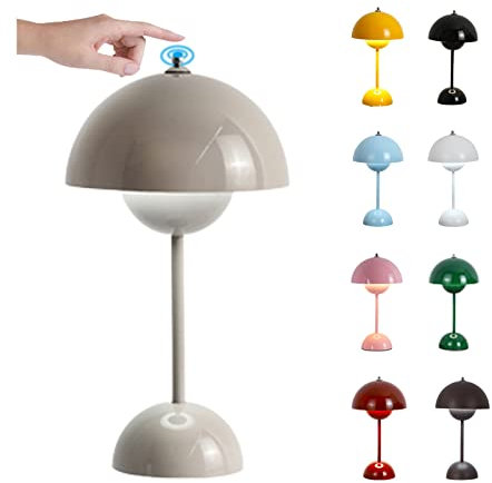 O·Lankeji LED Flowerpot Tischlampe Kabellos mit Akku, Touch Dimmbar Flowerpot Lamp Pilz Lampe mit 3 Helligkeitsmodi, Dekorative Retro Schreibtischlampe für Schlafzimmer, Büro, Wohnzimmer
