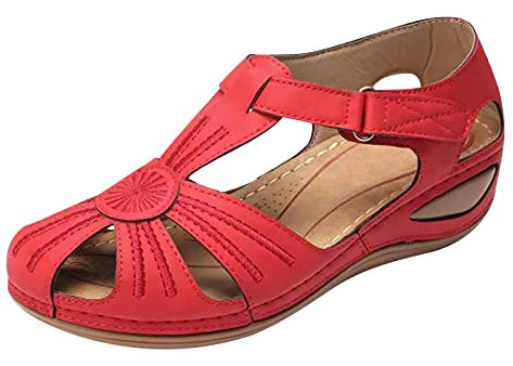 Susenstone Sandales Pour Femme Chaussures Pieds Sensibles Chaussures Pieds Larges Chaussure Femme Confortable Sandales à Bout Ouvert Sandale Randonnee Chaussures De Loisirs 38 EU 04 Rouge
