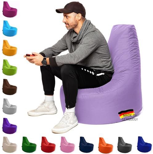 PATCH HOME Gamer kudde & lounge sittsäck fåtölj sittdyna sittsäckar gaming, redo med frigolitfyllning lämplig för inomhus- och utomhusbruk (lila, Ø 65 cm x höjd 70 cm junior)