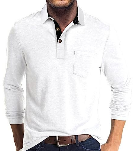 Camisetas Henley de algodón para hombre, estilo casual, a la moda, lisas, tops con bolsillo, camisas de golf, blanco, XXL