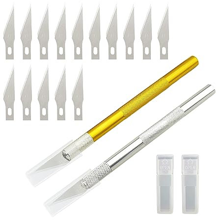 Coltello da intaglio da 2 pezzi, lame di ricambio da 15 pezzi, coltello da taglio in metallo, tagliacarte fine, coltello fatto a mano fai-da-te con manico antiscivolo, adatto per ufficio, fabbrica