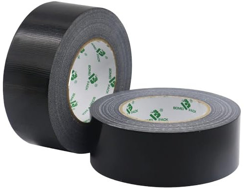 BOMEI PACK 2 rollos Cinta Americana 50mm x 50 m - Cinta Adhesiva Negra - Cinta Fuerte de Tela Reforzada con Tejido - Para Interiores y Exteriores (black 50mm)
