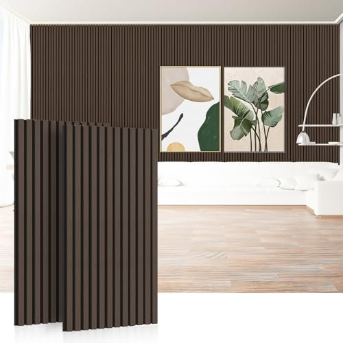 Slat Wood Wall Panels 47.2 x 23.6 Acoustic Wall Panels 2 PCS Wood Panels for Walls Wood Slats Wall Panelling for Living Room (Smoked Oak)