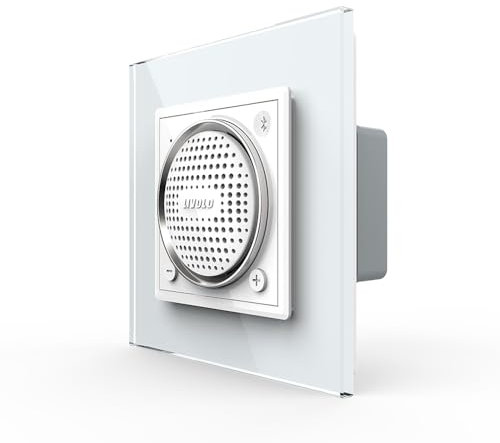 Luxus-Time Livolo VL-FCF-2WP-11-SR-11-A - Altavoz Bluetooth para pared empotrable, con marco de cristal en color blanco, para música y podcast en la oficina en casa