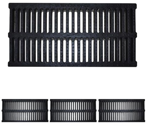 Canaleta Desague con Rejilla Rejilla de Drenaje de Canal de Plástico Polímero de 3 Uds. Longitud Total 150 Cm( 59) Cubierta de Drenaje Exterior, Canalón de Lluvia para Patio, Calzadas, Acera, Terraza