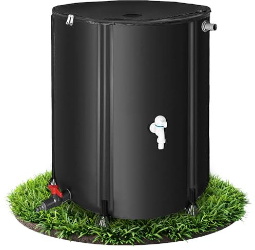 Melko Récupérateur d'eau de pluie pliable de 100 l avec robinet d'écoulement, barres de support en PVC et tuyau d'arrosage de 2 m, tonneau de pluie mobile avec protection anti-débordement et raccord