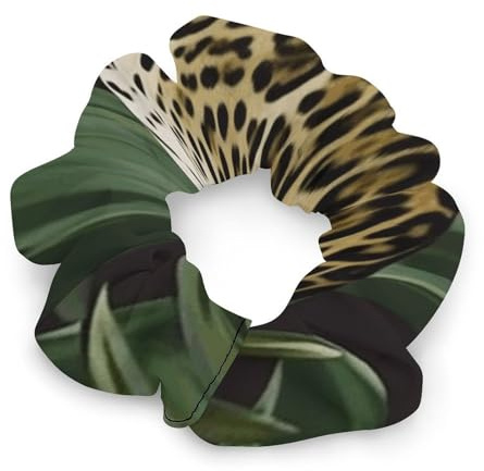Satin Scrunchies, Leopard Palm Leaf Print Ponytail Scrunchies Durable Hair Bands Elastic Hair Bands with Fashionable Hair Ties for Women