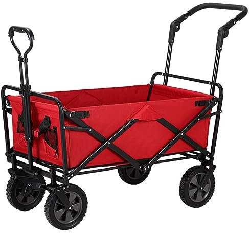 Outdoor Pieghevole Utility Wagon con 4 Ruote per Spiaggia Picnic Festival Trolley Carrello a Mano per Giardino Colore Rosso