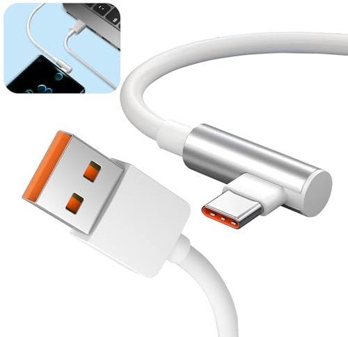 SopwMap USB C-kabel 120 W 6 A snabb laddkabel, kompatibel med de flesta Redmi, Xiaomi mobiltelefoner, USB C 90 graders vinkel snabbladdningskabel 1,8 m 67 W datakabel (vit)