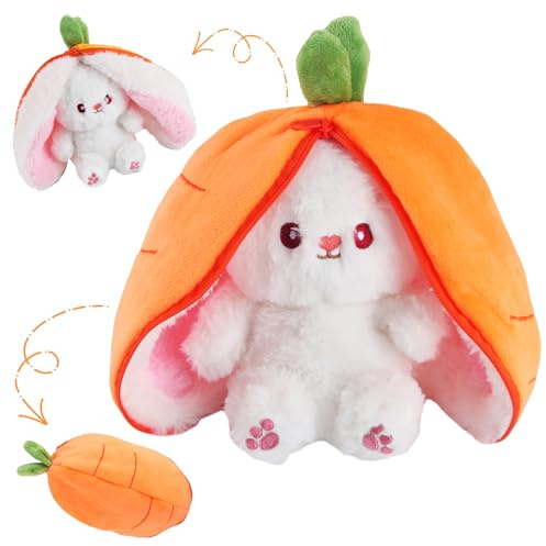 ZoneYan Lapin Muppet en Peluche, Cache-Cache Carotte 25 cm pour Pâques, Oreiller Mignon avec Décoration Orange