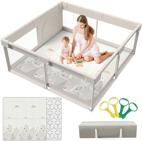 Cafolatt 150x150 cm Baby Laufgitter mit Matte, Laufstall Baby mit Matratze (150X150X65 cm)