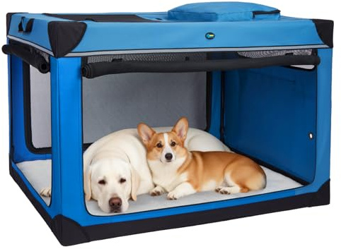 Ownpets 4 Door Folding Dog Travel Crate With Mat,Portable Pet Carrier,XXL