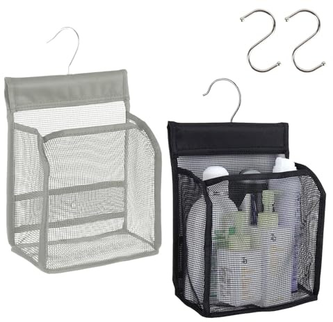 Lunyloer Peg Bag, 2Pcs Hanging Bag for Washing Line with Hanger, Peg Basket for Washing Line, Reusable Clothes Pegs Bag for Kitchens, Bathrooms and Outdoors(Grey, Black