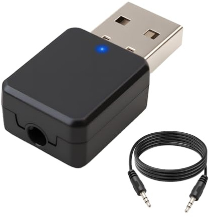 Adaptador USB Bluetooth 5.1 para Coche con Salida AUX y USB con Cable de Audio de 3,5 mm, Receptor Bluetooth Plug and Play para Altavoces y Llamadas Manos Libres