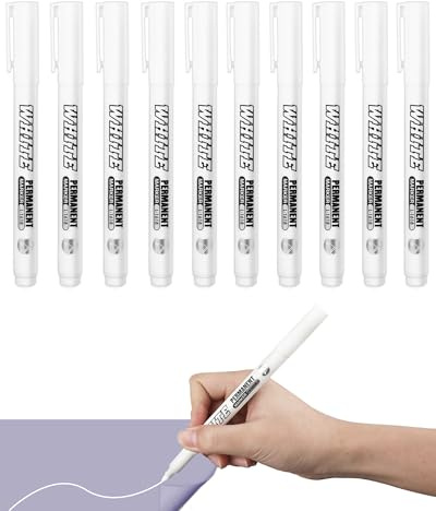 Set da 12 pennarello indelebile bianco, pennarelli per vetro e acrylic marker, asciugatura rapida, resistenti all’acqua e duraturi, ideali per pietra, ceramica, vetro, legno, tessuto, metallo e tela.