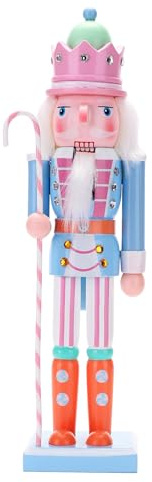 BEAUTLOHAS. 12 Inch Traditional Nutcracker King Doll - Hand-Painted Macaron Color Wooden Christmas Decor, Xmas Ornaments for Holiday Tabletop, Shelves & Party Decorations
