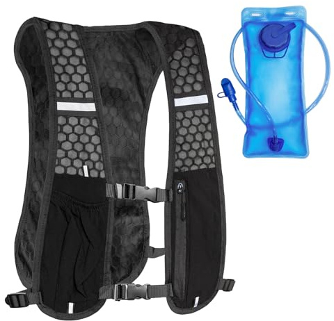 Running Vest, Running Hydration Vest with 1.5L Water Bladder Lightweight Breathable Running Backpack for Mens Women Trail Cycling Hiking with Adjustable Straps Multiple Storage Pockets Soft Flask
