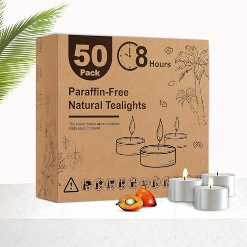 Ashlux Tealight Cera de Palma, 50 Unid., Blanco, 8h