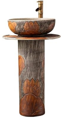 Lavabo sur pied Lavabo d'extérieur en céramique Lotus avec robinet et bonde, style rétro, sur pied