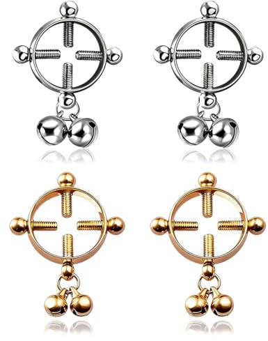 FHRYNA Faux piercing teton, Faux piercing, Faux Piercing Teton en Acier Inoxydable et Noir - Lot de 4 Bijoux Mamelon sans Piercing - Idéal pour Femme