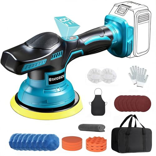 Cordless Buffer Polisher Compatible with Makita 18V Battery, 6 inch Car Polisher with 27 PCS Attachments, 8 Variable Speed, Polishing Machines for Detailing/Waxing/Polishing(No Battery)