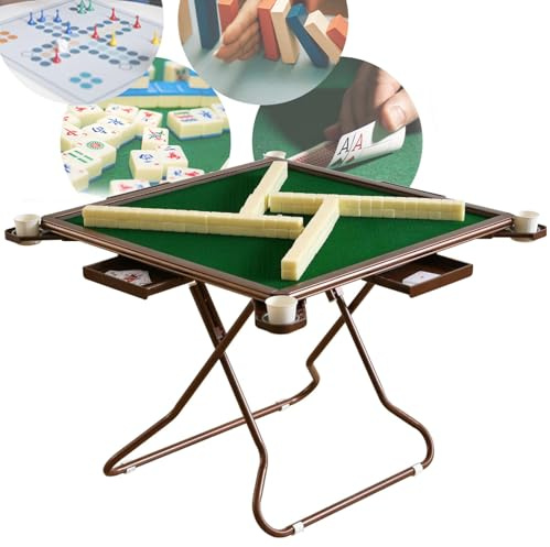 Fällbart Mahjong-bord för 4 spelare, bärbart kortbord med kopphållare och låda, perfekt för Mahjong-, Poker- och dominospel