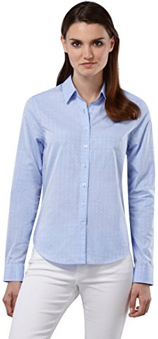 Embraer dam blus 100 % bomull med kontrastinlägg casual-fit – normal passform långärmad skjortblus elegant festlig Kent-krage även för affärer och under pullover