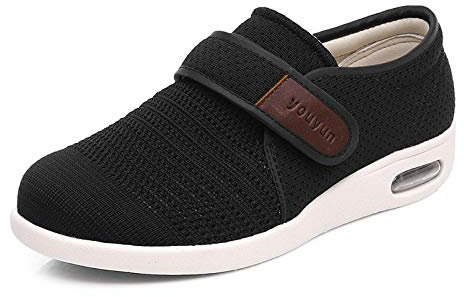 Nwarmsouth Unisex vuxen hälsosko, justerbara gamla skor, svullna fötter och ventilerande gympa-Black_46, hälsosko för seniorer och diabetiker