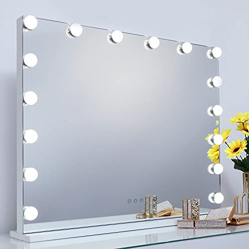 iCREAT Hollywood Spiegel Schminkspiegel mit Beleuchtung für Schminktisch Spiegel mit Licht 16 Dimmbare LED Lampen 3 Farbtemperatur USB Tischspiegel Kosmetikspiegel Vanity Mirror 70x55 cm Weiß