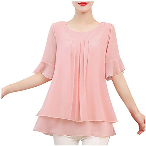 TIMEMEAN Shirts Femmes Chemisier éLégant en Mousseline De Soie De Couleur Unie Tops De Chemise Plissés à Manches Courtes à Volants à La Mode