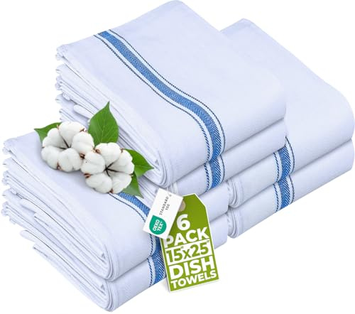 Utopia Towels - Dish Towel, 15x25 Inches, 100% Ring Spun Cotton Super Absorbent Linen Kitchen Towels, Soft Reusable Cleaning Bar and Tea Towels Set (6 Pack, Blue)