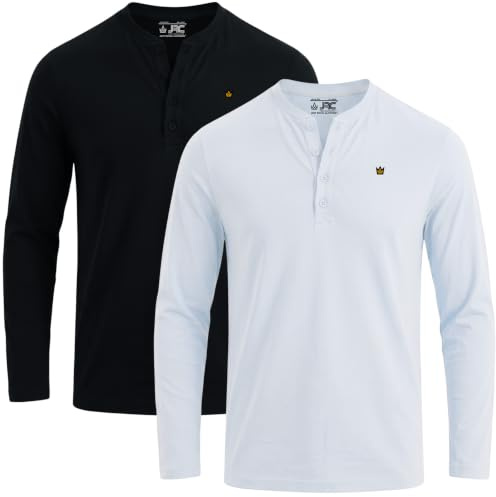 JRC Just Royal Clothing 2 Pack Mens Long Sleeve Henley Shirts, Lightweight Henley Tops for Gym, Running & Casual Outings